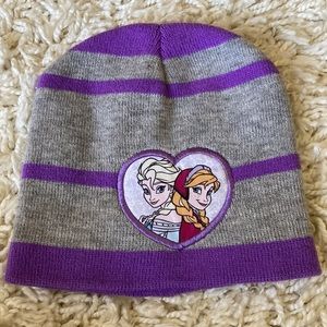 Disney Frozen Elsa Anna Winter Beanie Hat Girl Heart Purple